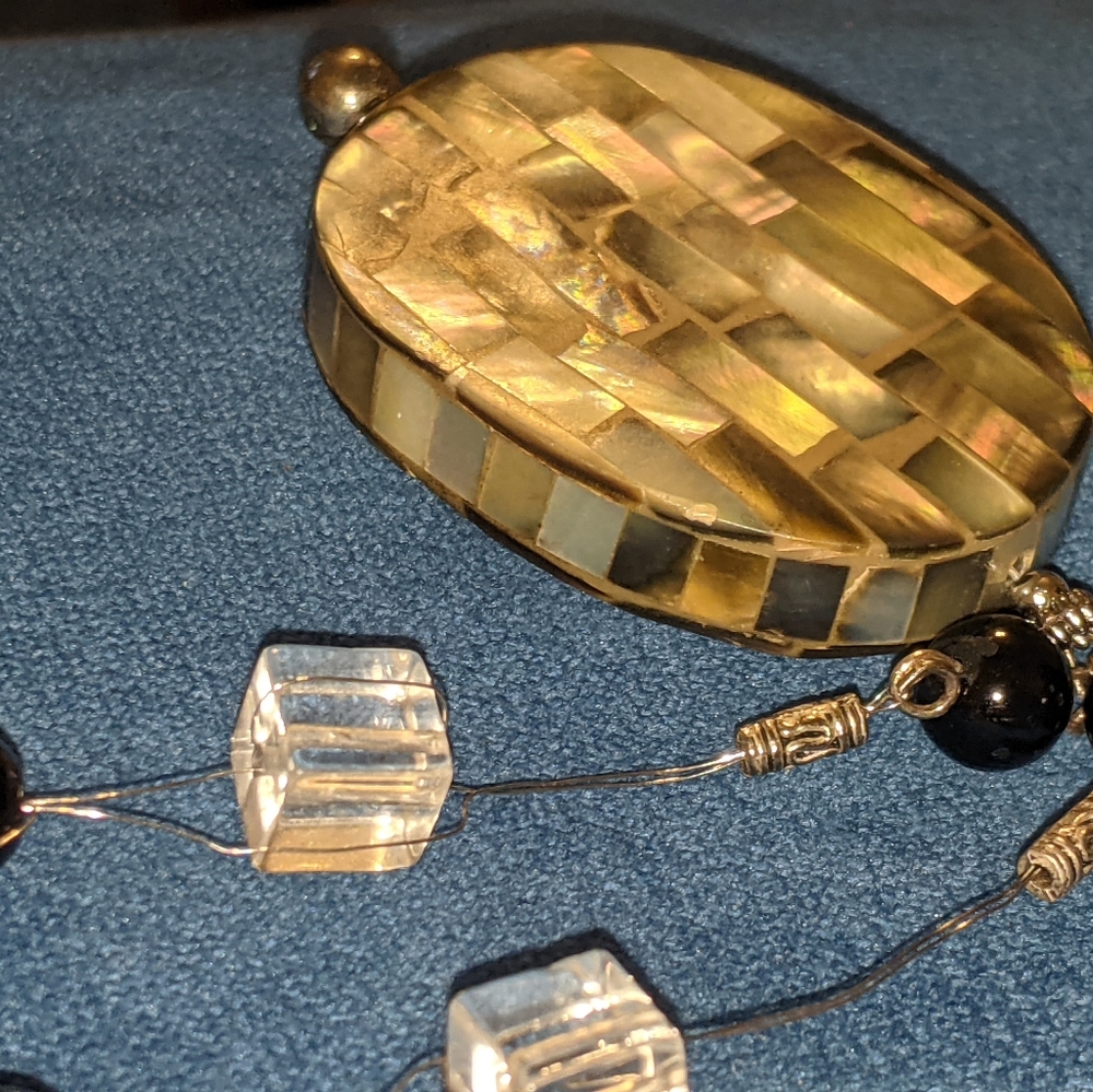 Lovely Grey Tones Mother of Pearl Lrg Pendant Necklace